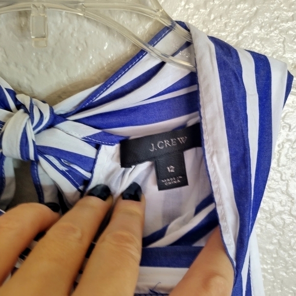 J. Crew Blue White Striped Halter Jumpsuit H7371 Women's Size 12 - Picture 9 of 10